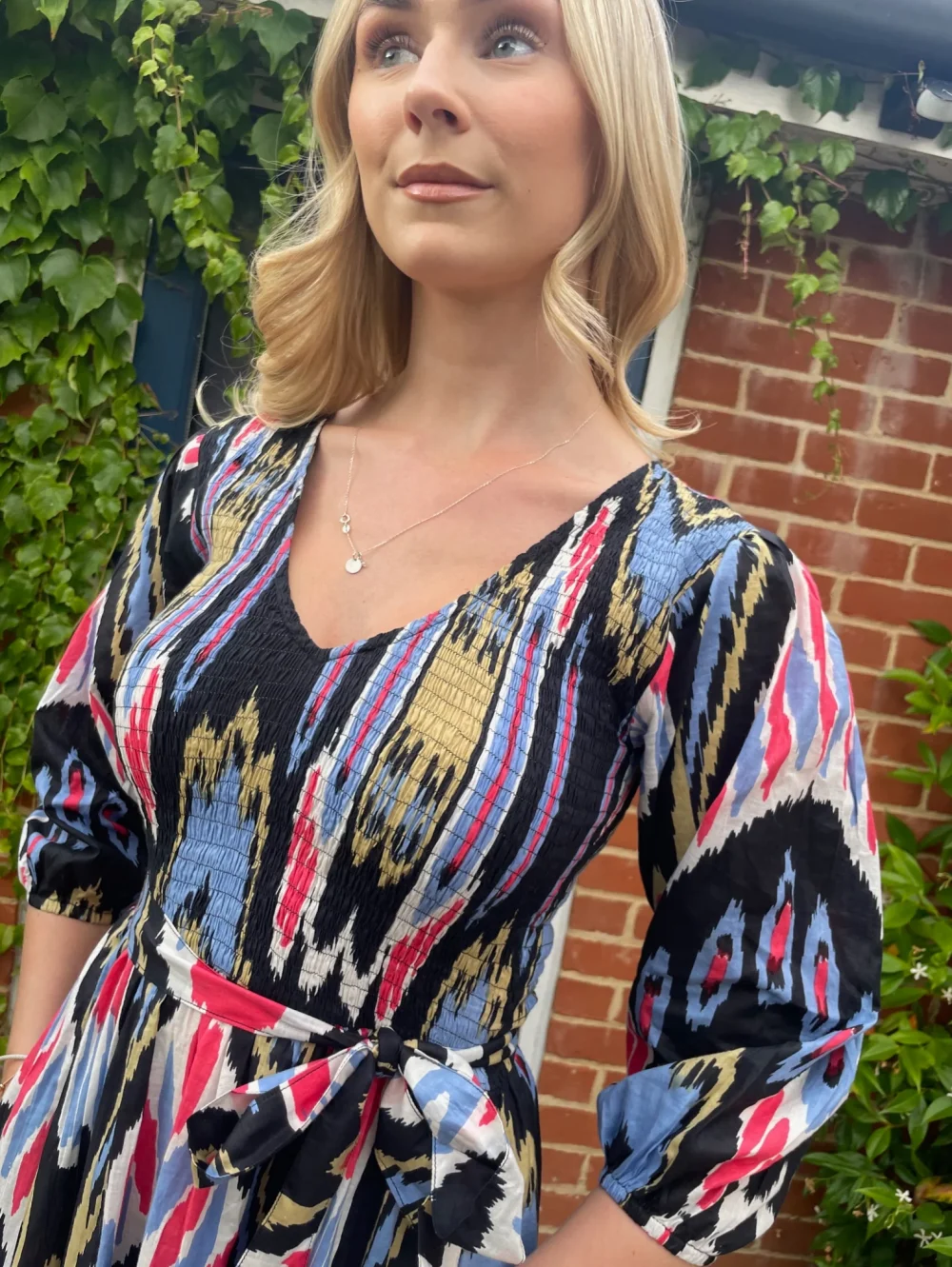 "Grace" Midnight Ikat Print Midi Dress