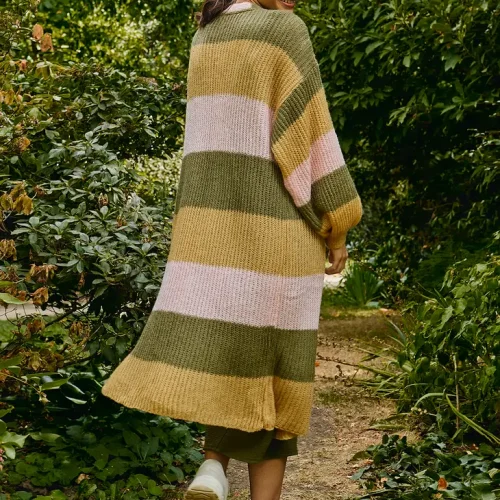Ricci Striped Maxi Balloon Sleeve Cardigan - Camel