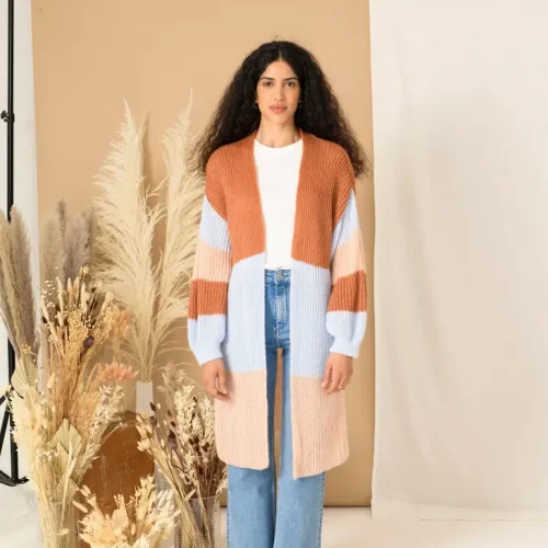 Ricci Stripe Longline Cardigan - Rust