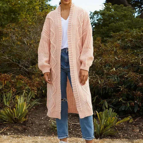 Stevie Cable Balloon Sleeve Maxi Cardigan - Peach