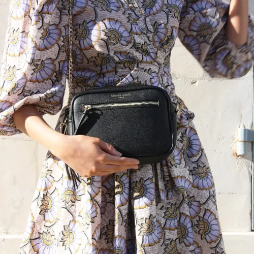 Black Vegan Leather Thea Crossbody Bag