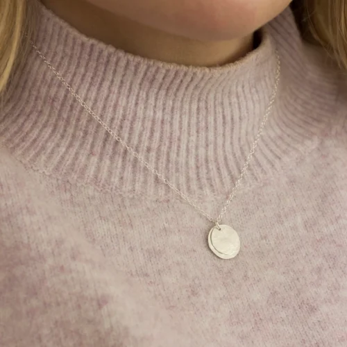 Silver Hammered Double Disc Necklace