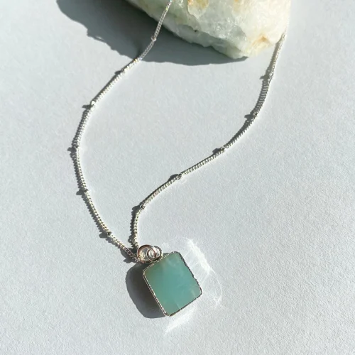 Aquamarine Gem Slice Necklace | Serenity Sterling Silver