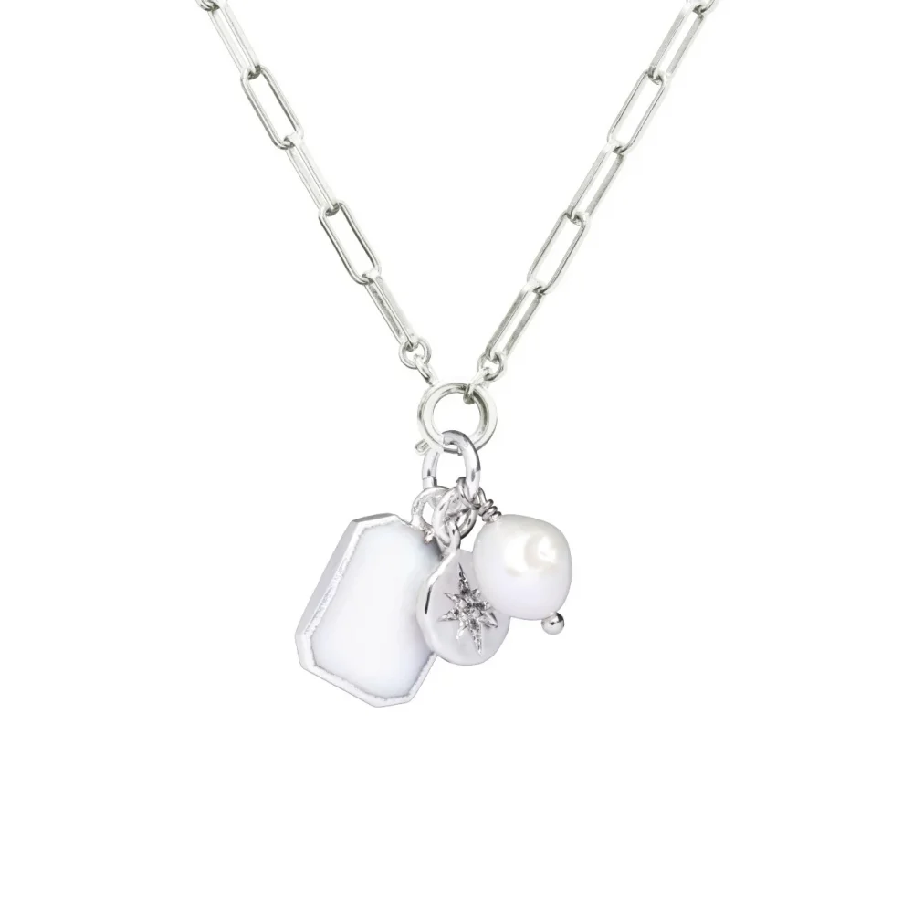 Mother of Pearl Gem Slice Triple Chunky Chain Necklace | Calming Sterling Silver - Image 4