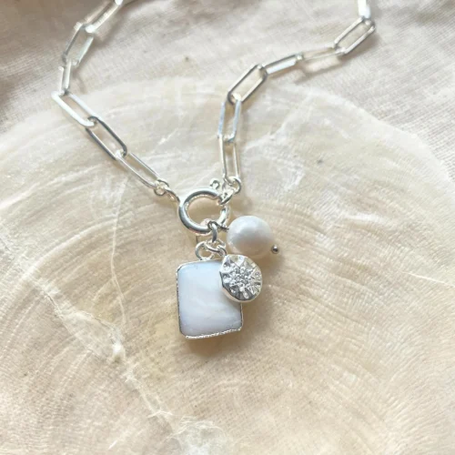 Mother of Pearl Gem Slice Triple Chunky Chain Necklace | Calming Sterling Silver