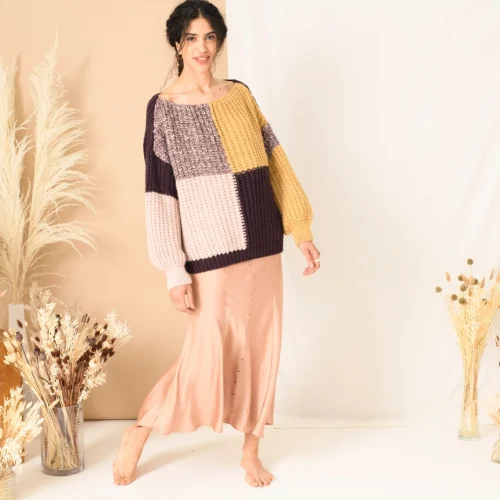 Laura Chunky Patchwork Jumper - Plum