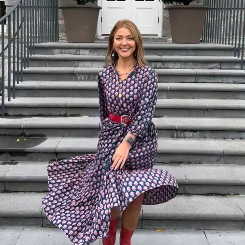 ‘Roisin’ Dress Red Daisy (Lined)