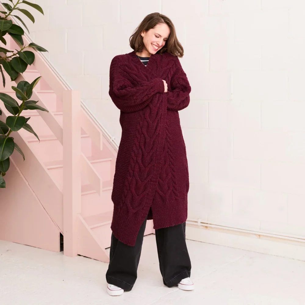 Alex Cable Oversized Balloon Sleeve Maxi Cardigan - Burgundy - Image 6