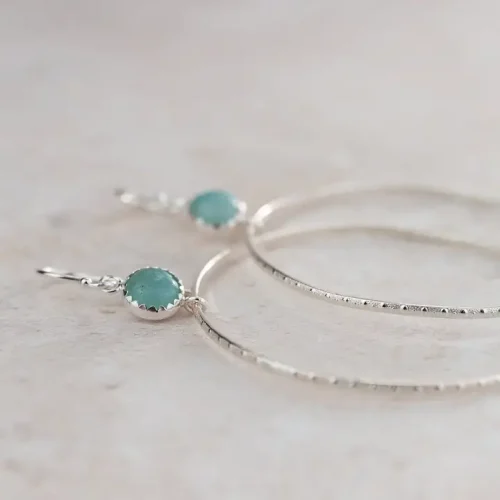 Sterling Silver Gemstone Amazonite Dot Earrings