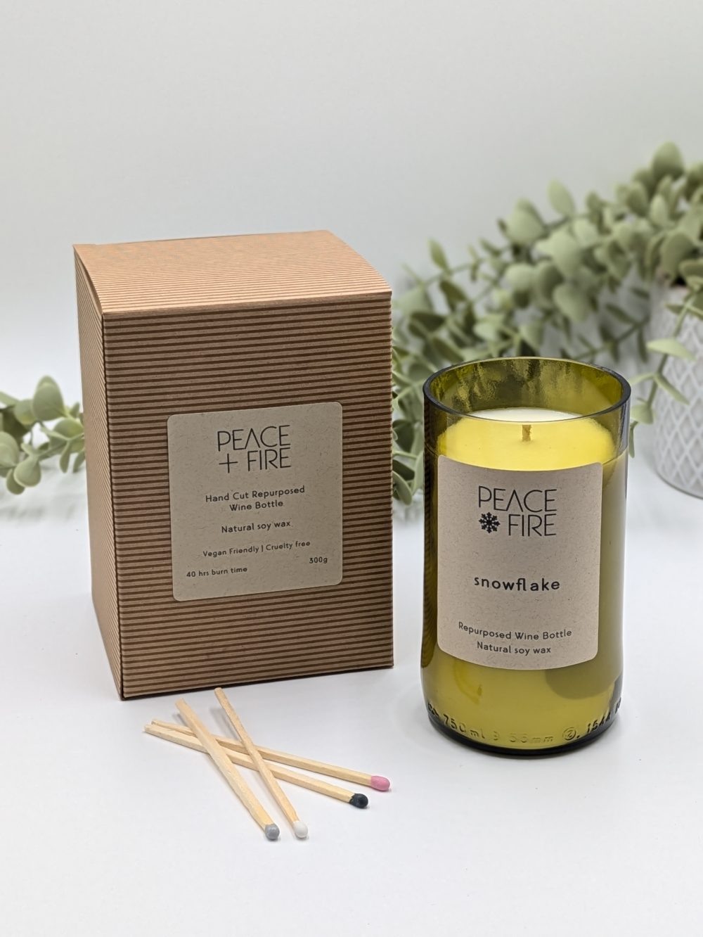Snowflake - Wine Bottle Candle - Peace + Fire - Image 2