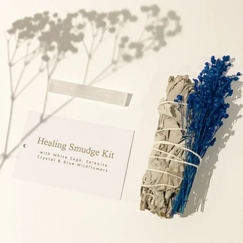 Healing Smudge Kit - White Sage Bundle with Selenite + Blue Wildflowers