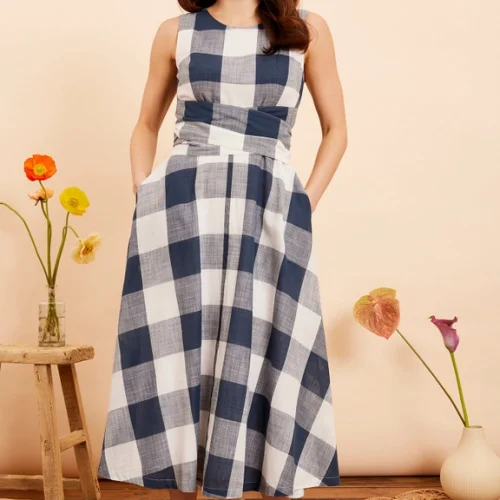 Roberta Indigo Plaid Dress