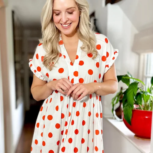 Olivia Tiered Dress - Orange Dot