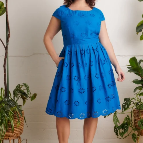 Claudia Floral Broderie Brilliant Blue Dress