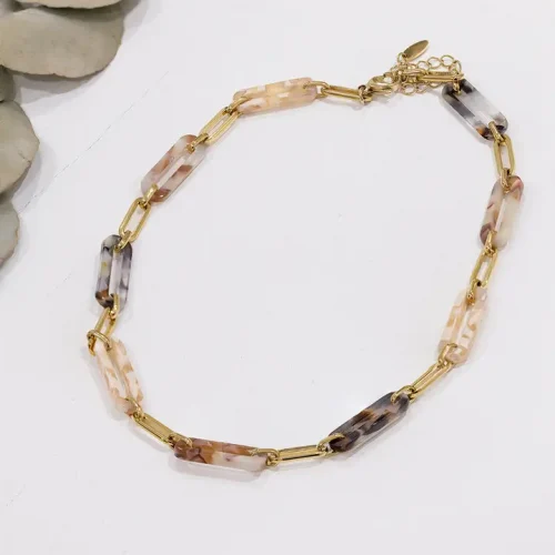 Resin Paperclip Links Necklace in Gold & Multicoloured
